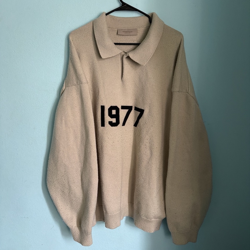 Essentials Cream Crewneck Sweater with 1977 Design
